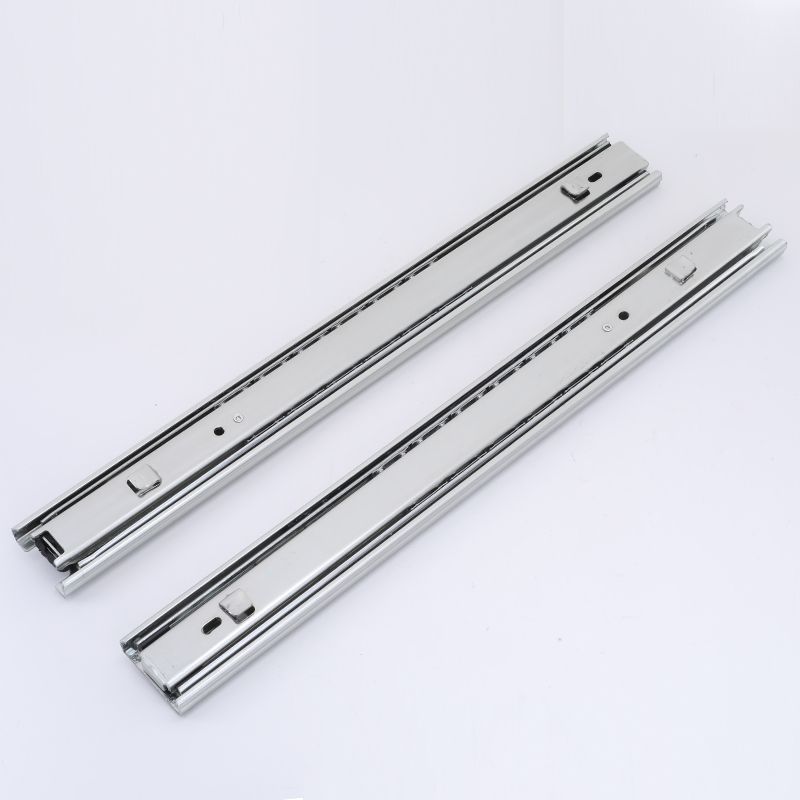 厂家直供45#卡式滑轨 三节抽屉橱柜滑轨卡扣挂钩钢珠滑轨道