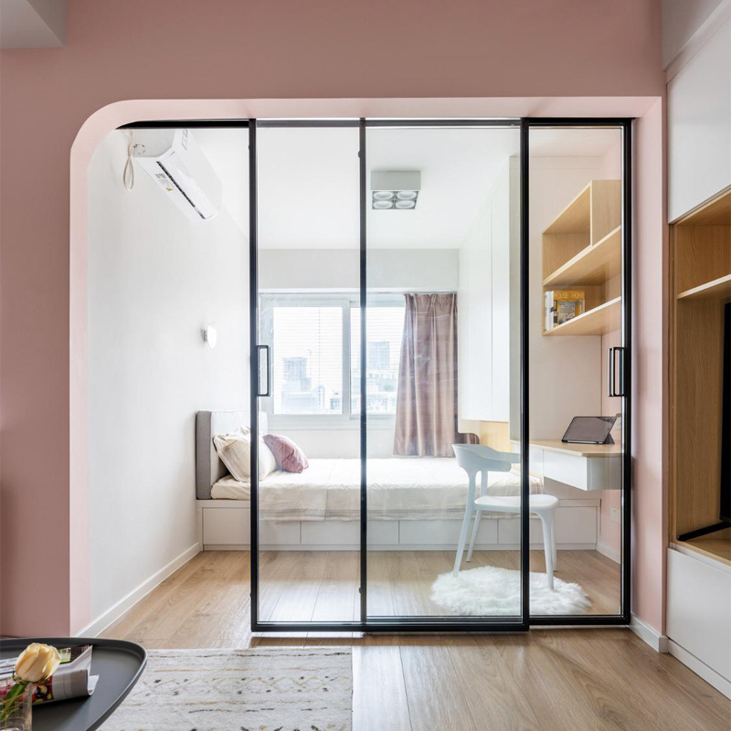 钛镁铝合金阳台厨房卫生间现代极简轻奢窄框超白玻璃推拉移门