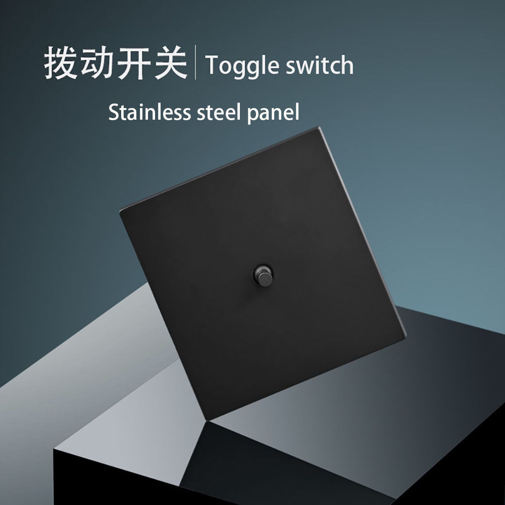 86型暗装轻奢不锈钢拨杆式墙壁开关插座面板一开五孔厂家出口黑色