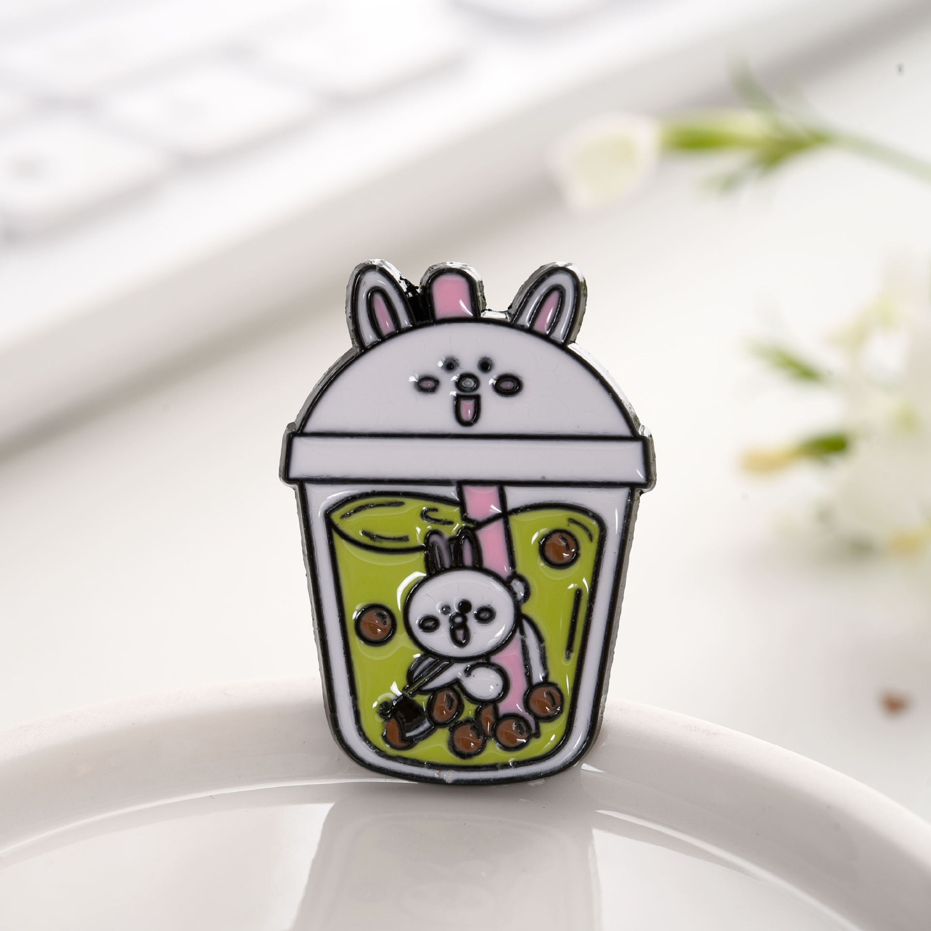 r销新款 创意可爱动物头像 造型胸针 珍珠奶茶胸针配饰 源头z销