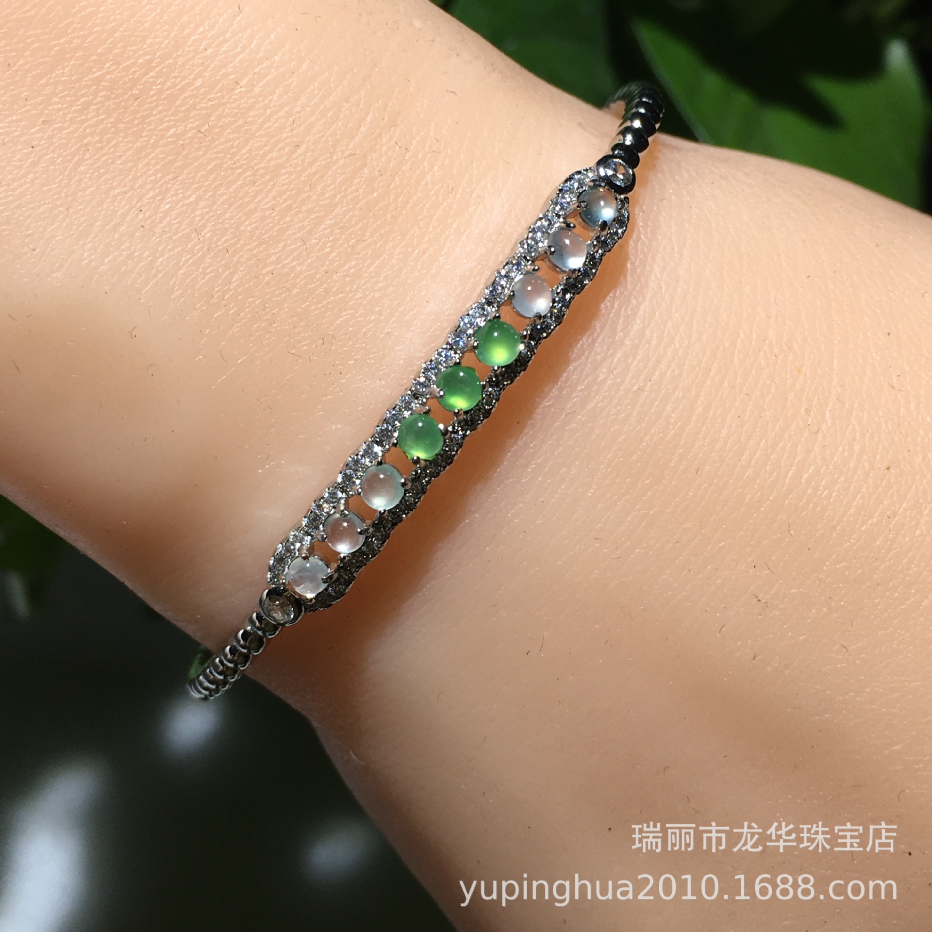 合金镀银镀金镶嵌缅甸天然冰种糯冰种彩色翡翠手镯