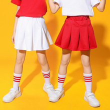 女童裙子白色半身裙夏季小学生校服红色百褶裙蓬蓬裙外贸跨境批发