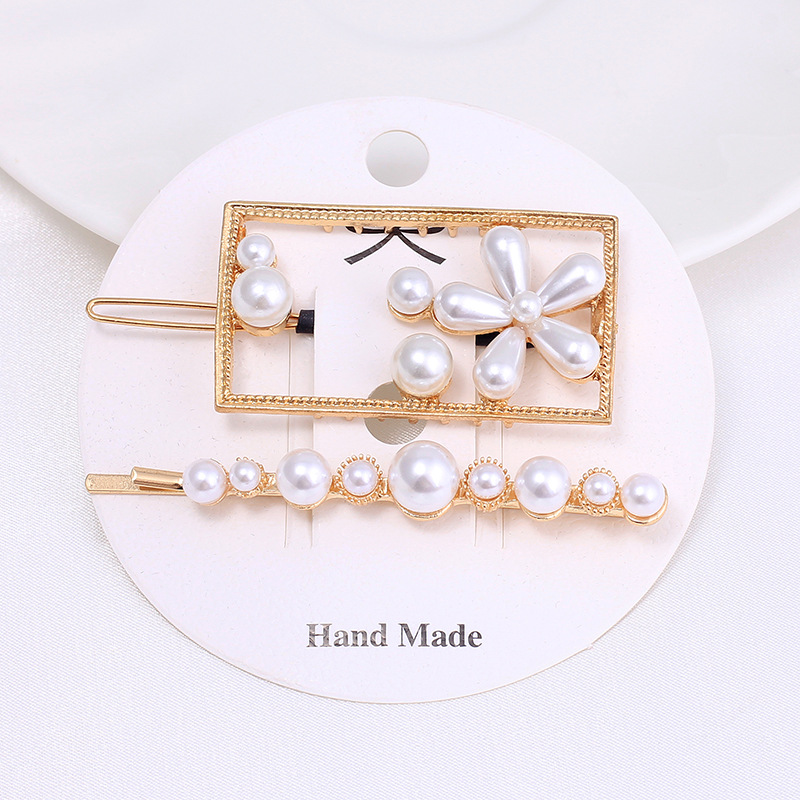 Elegant Style Alloy Imitation Pearl Inlaid Women's Bangs Shredded Hair Side Clip Hairpin Yilier Two-Piece Set Hair Clips Hair Accessories