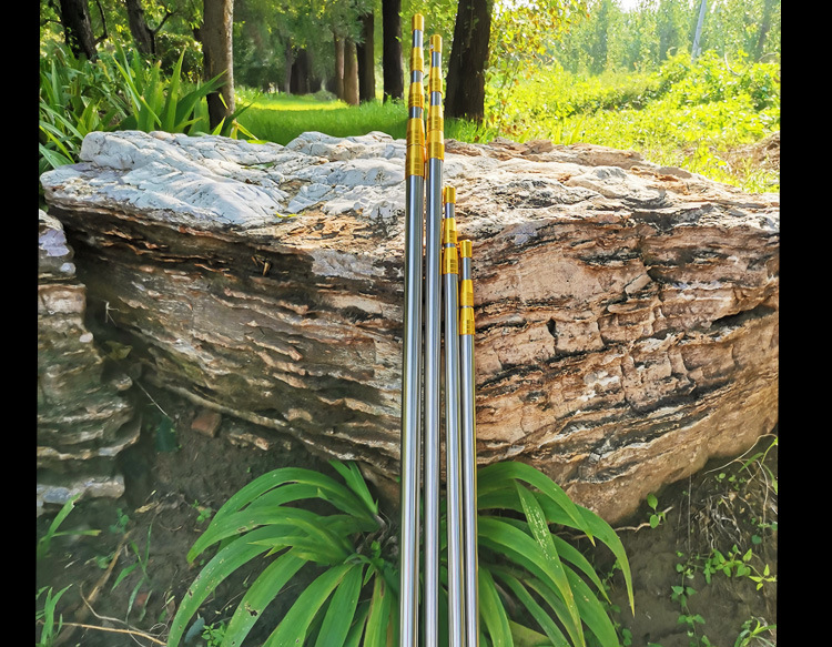 不锈钢短节抄网杆伸缩定位加固裸竿3米5米镰刀杆叉鱼捞鱼杆摘果杆