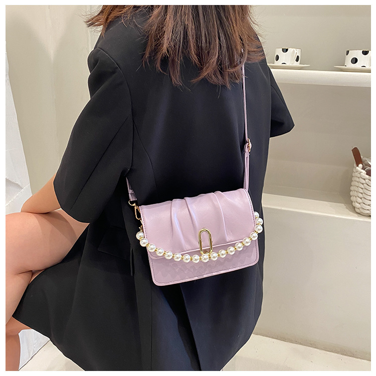 Fashion Korean Style Pearl Chain PU Leather Shoulder Messenger Bag Cheap Small Square Bag Women's 2021 New Women's Bag