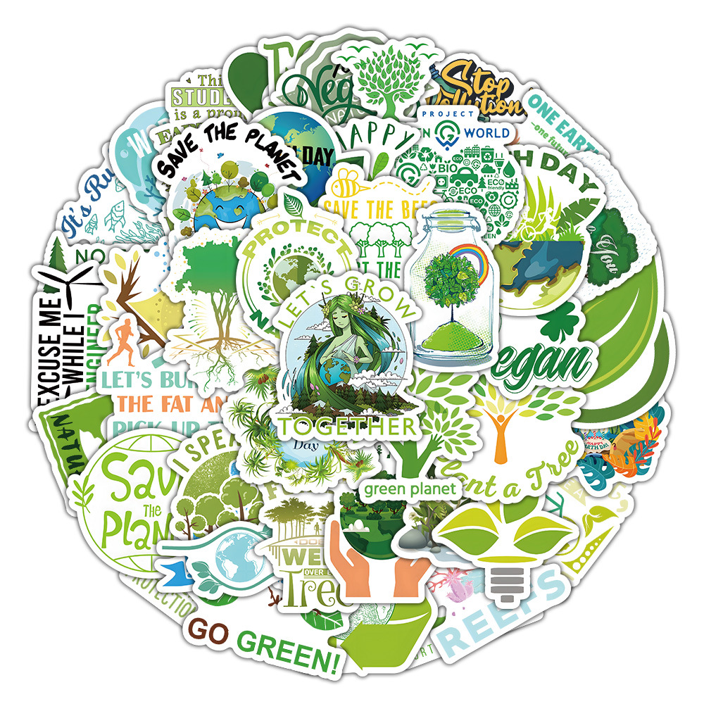 100张新款世界地球日环保题材涂鸦贴纸行李箱水杯手机贴纸批发