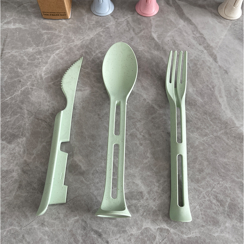 Wheat Straw Knife, Fork and Spoon Three-Piece Gift Set Suit Portable Knife, Fork and Spoon Travel Tableware Western Tableware 3PCs