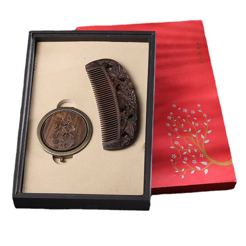 double-sided carved comb + small round mirror exquisite gift box set craft gift home gift festive supplies