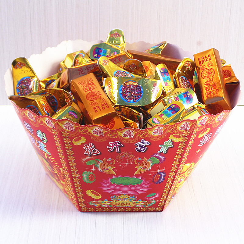 包邮六合好彩聚宝盆折叠聚宝盆半成品纸扎烧纸装元宝金条祈福还愿