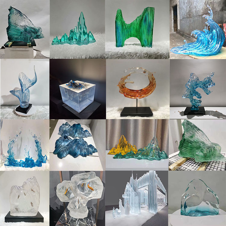 透明铂晶树脂雕塑酒店创意摆件户外艺术人物水晶胶装饰品透明艺术