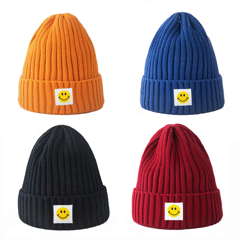 Korean Style Trendy Smiley Hat Men's and Women's Autumn and Winter Wild Knitted Wool Warm Hat Japanese Fashion Cute Student Beanie Hat