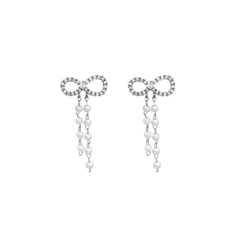 Sterling Silver Needle Light Luxury Minority Pearl Earrings Women's Advanced Design Zircon All-Matching Graceful Flower