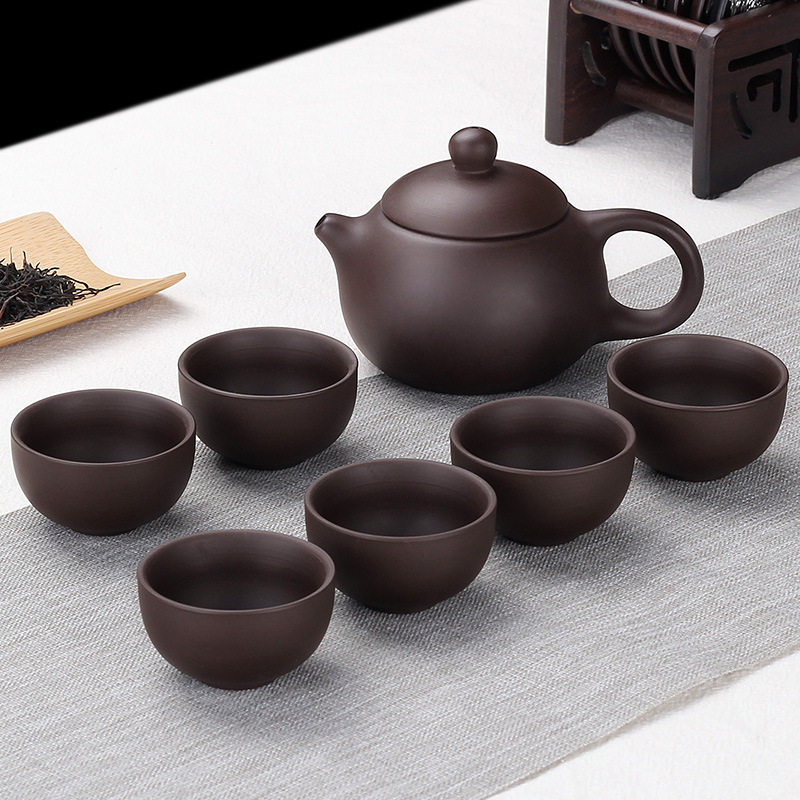 功夫茶具整套装陶瓷家用品泡茶壶紫砂壶喝茶道茶杯子小号黑色复古