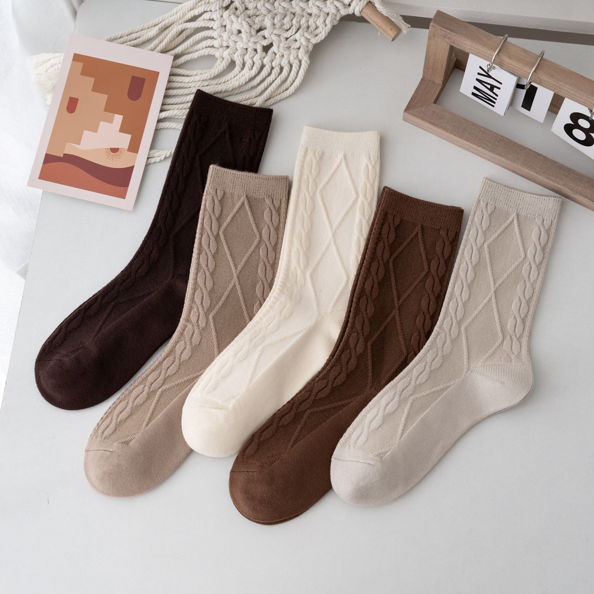 美拉德羊绒袜女士中筒袜冬季双针保暖棉袜无骨纯色睡眠袜女袜子