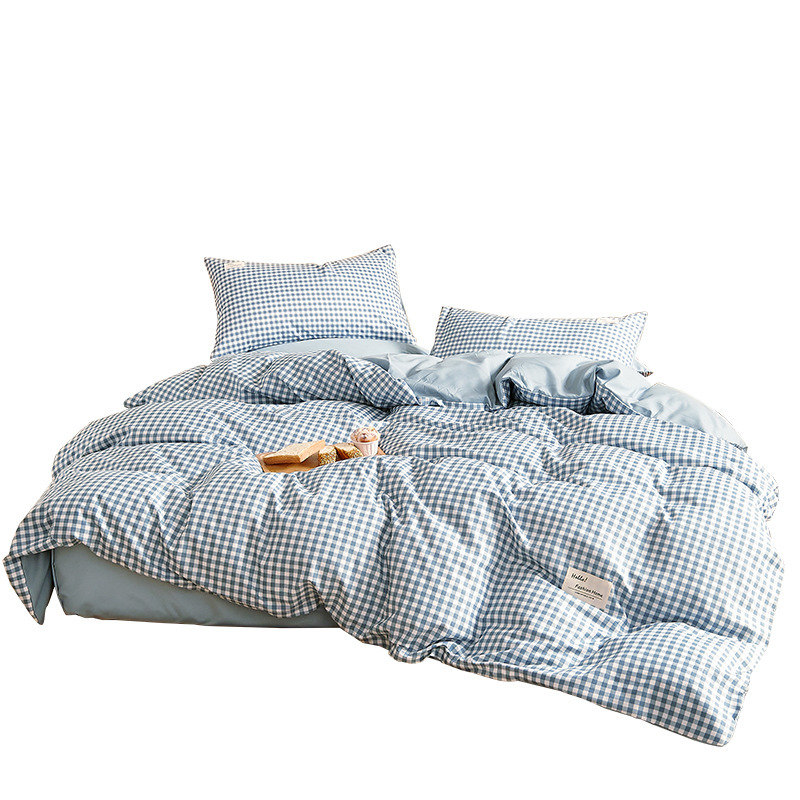 Japanese Style Muji Super Soft Washed Cotton Three Or Four-Piece Yarn-Dyed Pure Cotton Good Dormitory Cotton Tianzhu Cotton Quilt Cover Bed Sheet