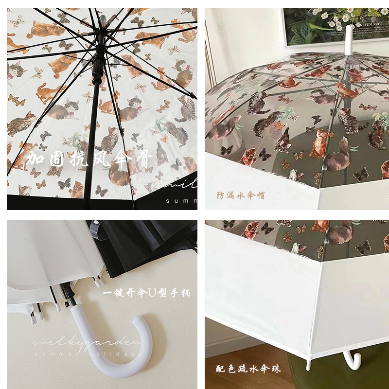 High-Grade Umbrella Children's Umbrella Small Fresh Long Handle Umbrella Women's Transparent Umbrella Printing Automatic Umbrella Big Sunny Rain Sunshade