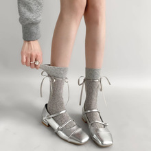 芭蕾风系带蝴蝶结中筒堆堆袜jk蕾丝花边小腿袜女夏薄款洛丽塔袜子