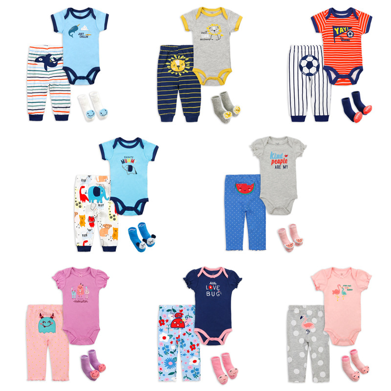 2022 New Cross-Border Factory Direct Supply Cartoon Animal Letter Printing Infant Toddler Three-Piece Short Pants Socks