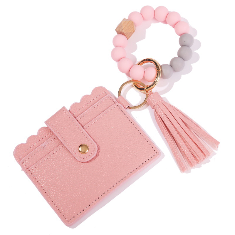 Amazon New Edible Silicon Beads Bracelet Keychain Pu Tassel Card Bag Silicone Bracelet Bracelet Key Ring