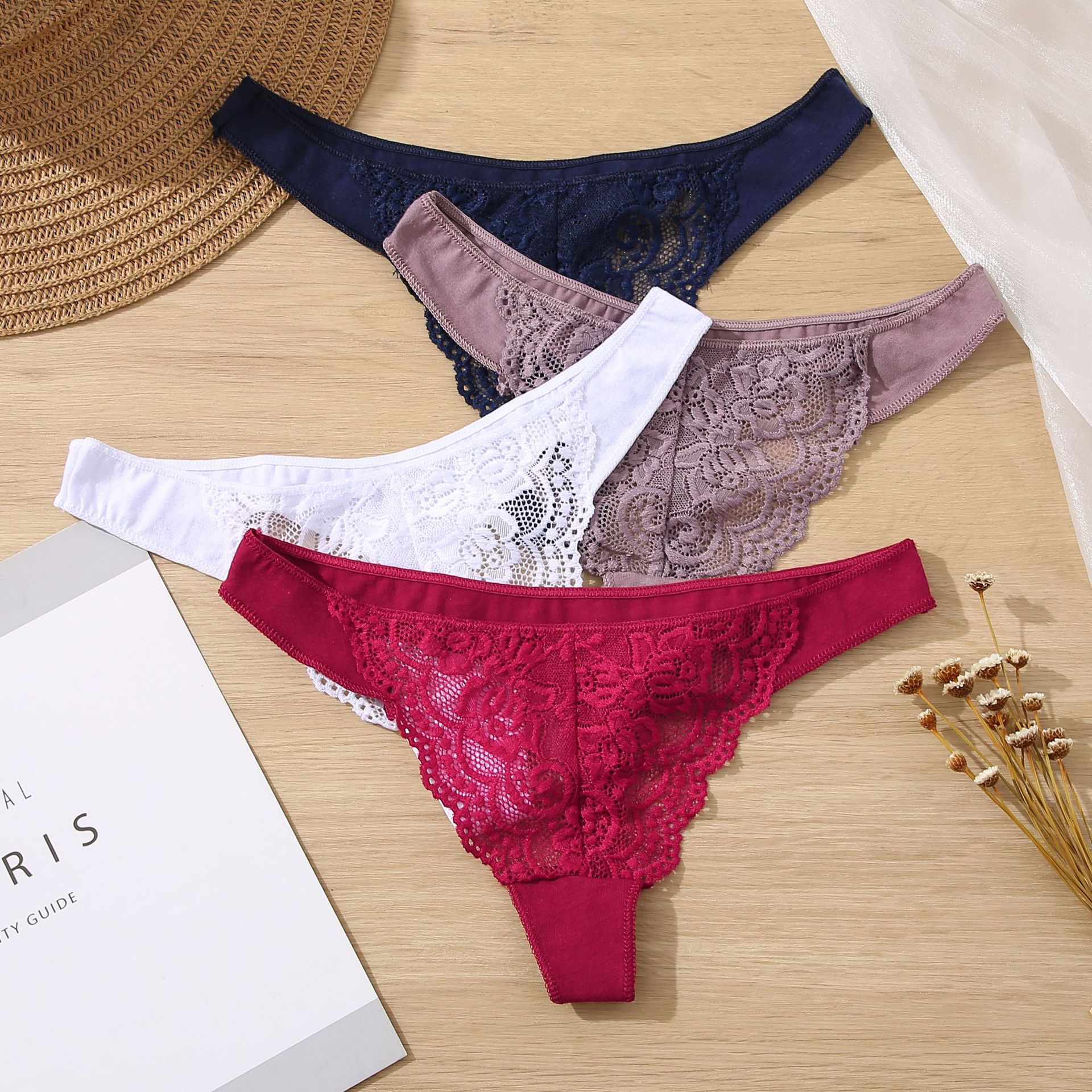 finetoo女士丁字裤低腰高开叉棉布拼接内裤三角诱惑情趣丁字裤279