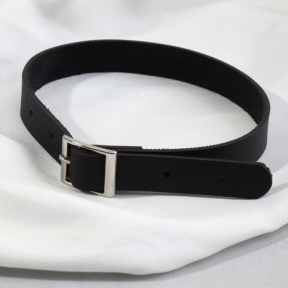 Harajuku Simple Leather Collar Trendy Men's and Women's Student Fashion Square Buckle Bracelet Multi-Purpose Jewelry