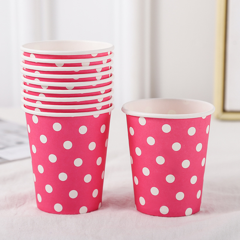 Disposable 250ml Birthday Party Colorful Dot Paper Cup 9 Oz Dot Paper Cup Party Supplies In Stock Wholesale