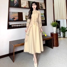 新中式改良旗袍裙秋季大码法式复古优雅连衣裙女