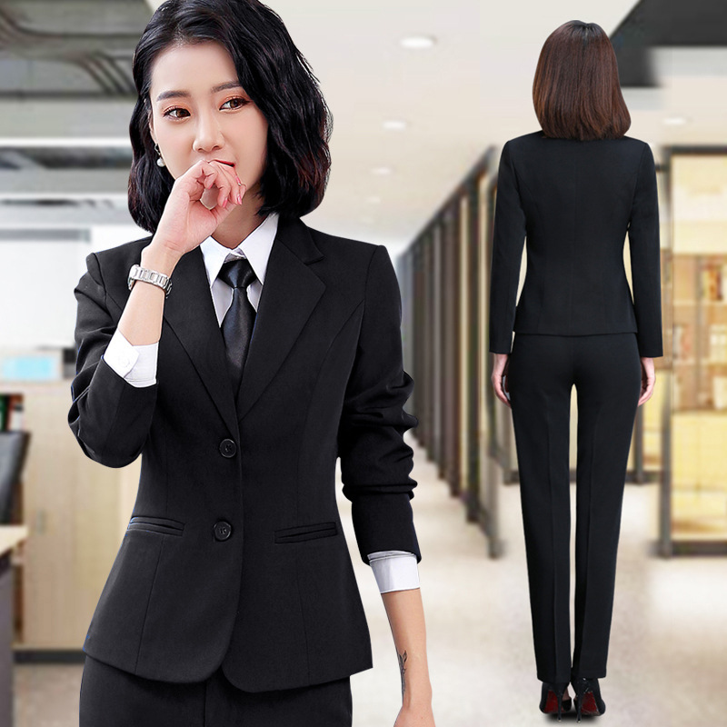 黑色小西装西服女上衣外套面试工作服长袖工装职业西装女正装春秋