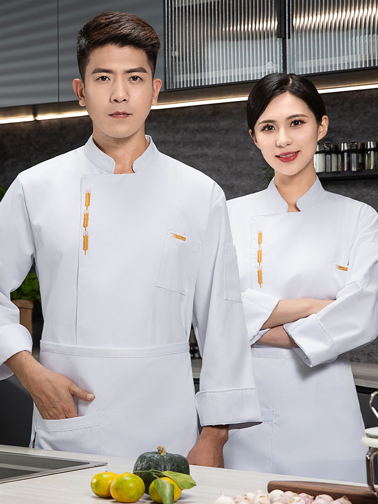 高档酒店餐饮厨师工作服男夏季后厨房厨师服短袖大码套装定 制