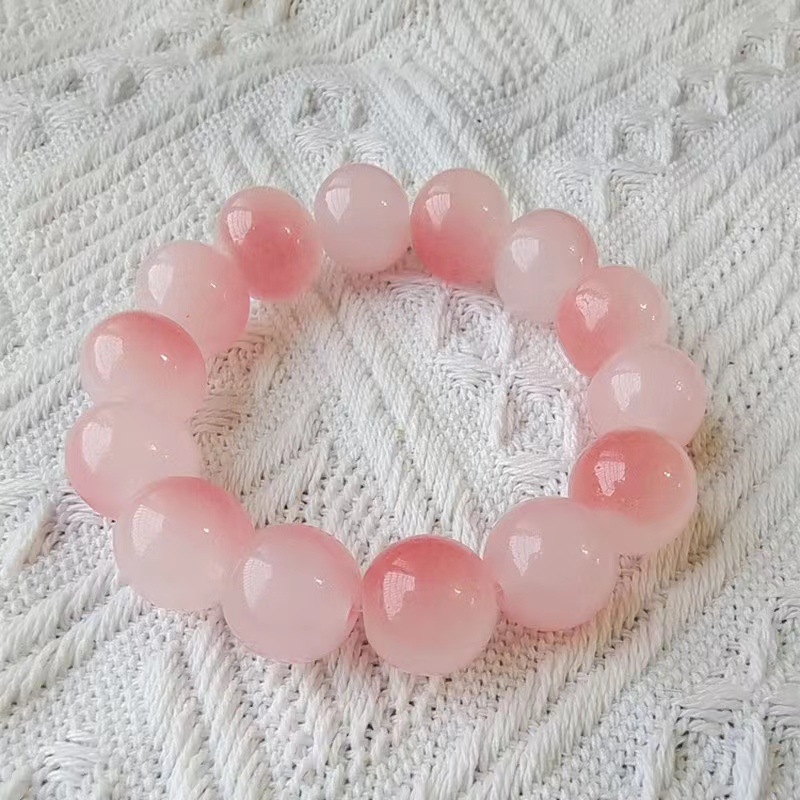 Xiaohongshu Bracelet Pliable Temperament Gradient Color Pink Peach Beads Bracelet Student Hand Toy round Beads Gift for Bestie