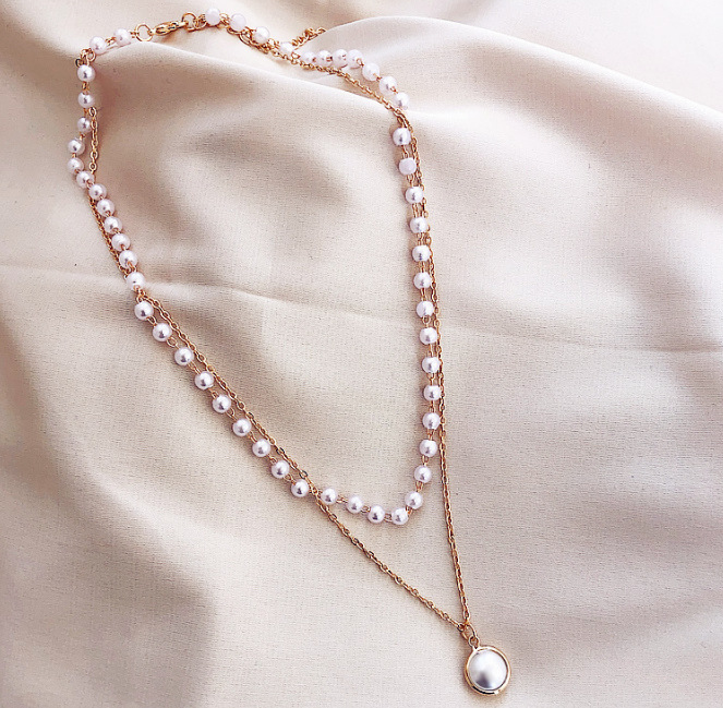 European and American New Fashion Simple Chain Beaded Multi-Layer Necklace Pearl Pendant Necklace