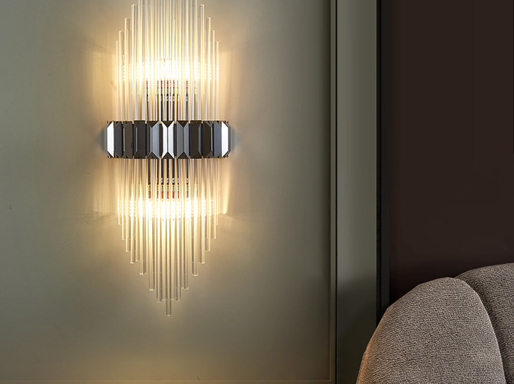 网红轻奢水晶壁灯全铜客厅电视背景墙卧室床头楼梯过道灯现代简约