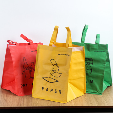 现货pp编织垃圾分类袋魔术贴覆膜彩印编织收纳袋购物手提袋批发