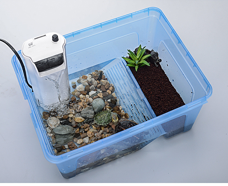 乌龟盆带晒台缸水龟饲养盒巴西龟草龟过滤育龟苗饲养箱透明水陆缸