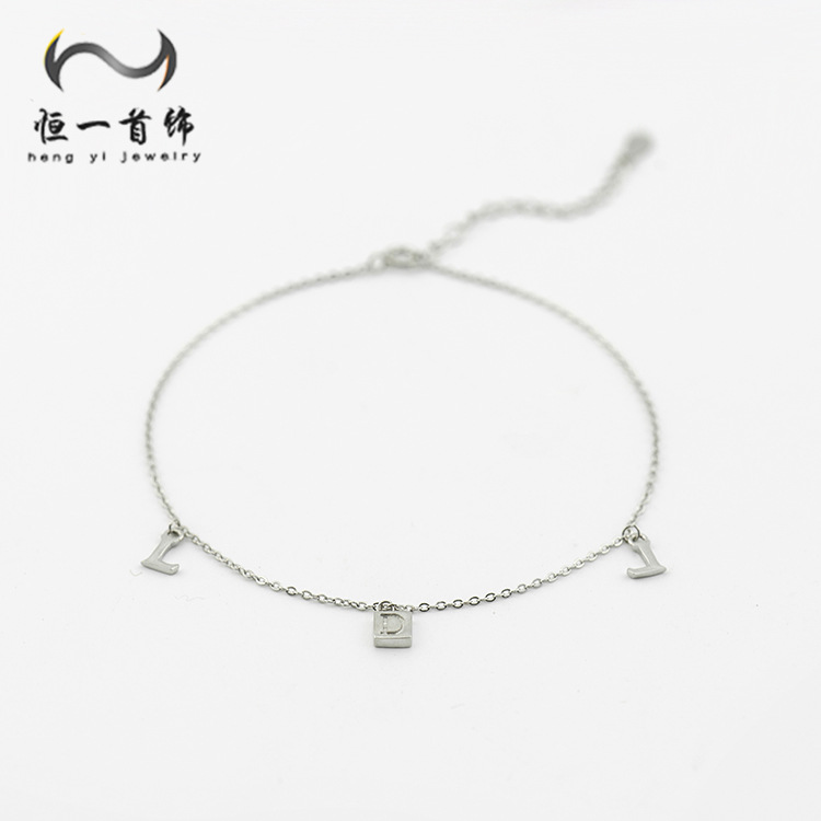 s925纯银字母脚链夏日时尚韩风沙滩度假流苏性感脚环链