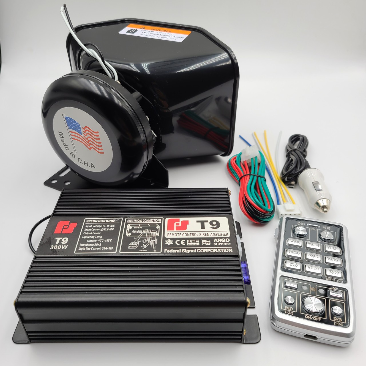 车载警报器300w高音黑锋喇叭套装汽车警笛无线遥控喊话器12v-阿里巴巴