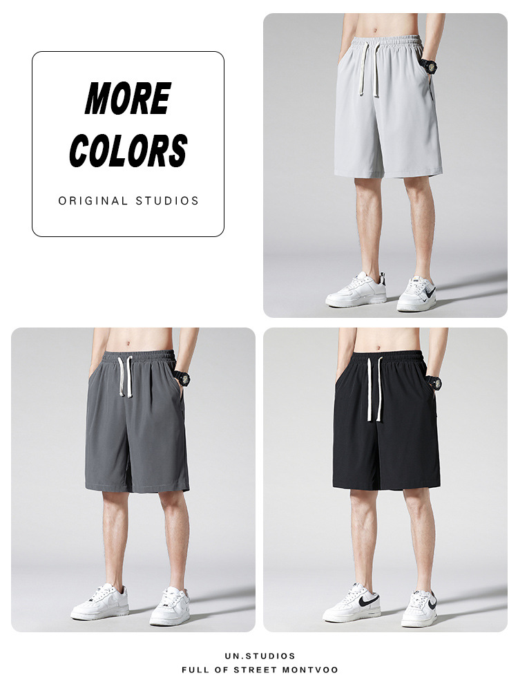 Shirt Less Clothing Fifth Pants Men's Summer Thin Hong Kong Style Loose plus Size Outer Wear Large Trunks Ice Silk Sports Shorts