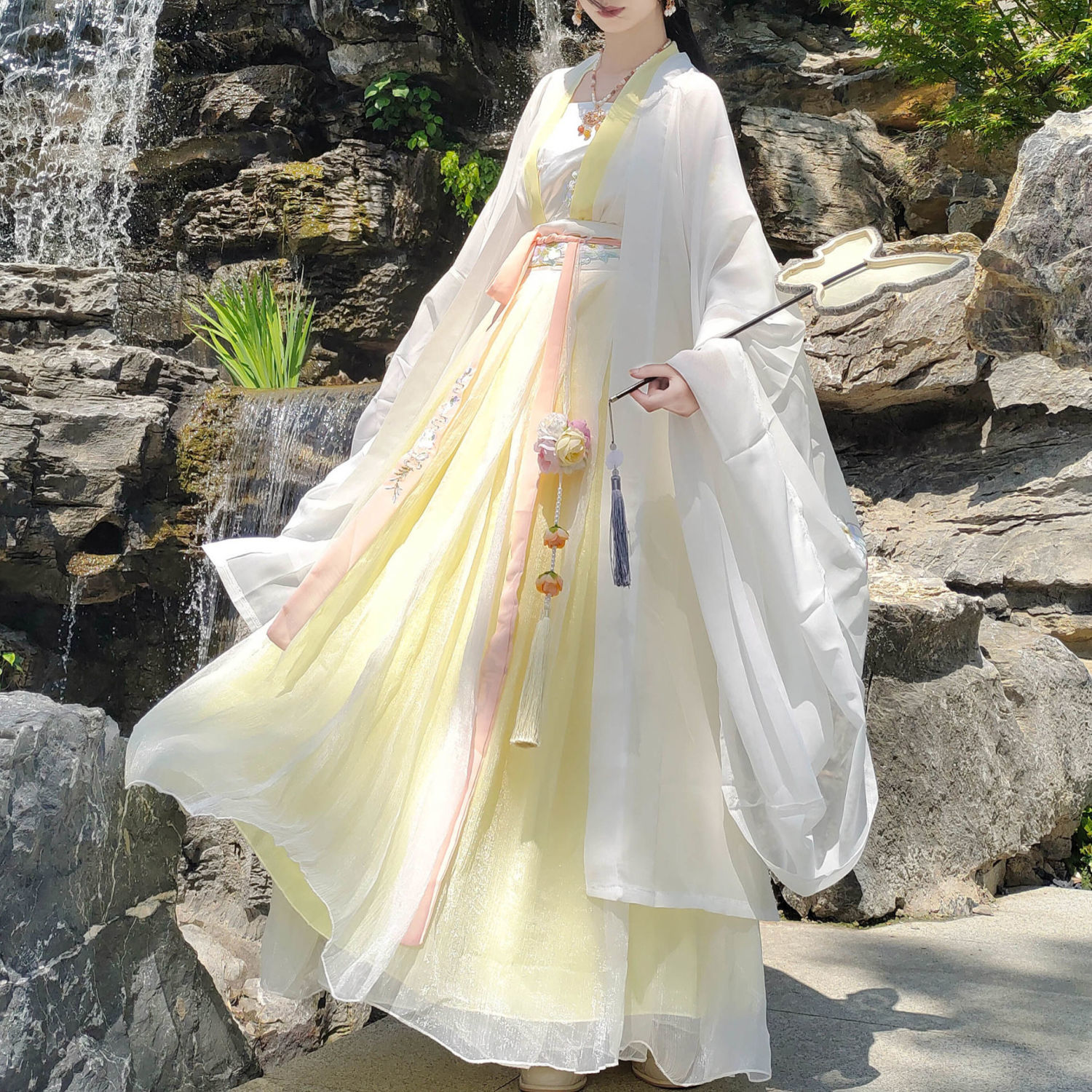 原创汉服女唐制春夏齐腰款襦裙古装中国风超仙飘逸广袖全套-阿里巴巴