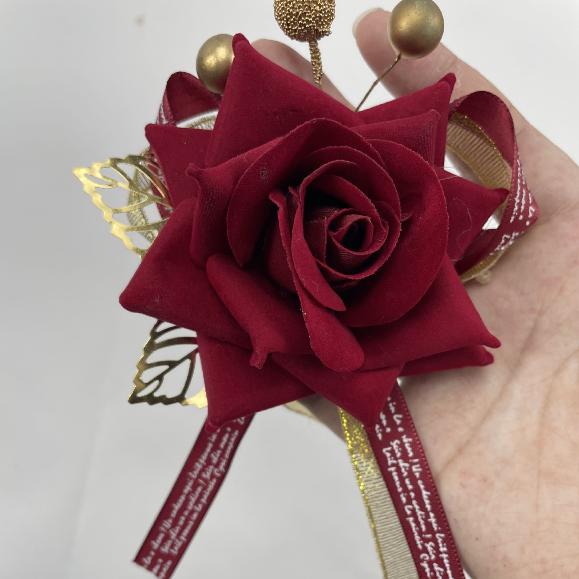 婚庆用品结婚胸花大红酒红色婚礼玫瑰胸花 结婚飘带婚礼婚庆胸花