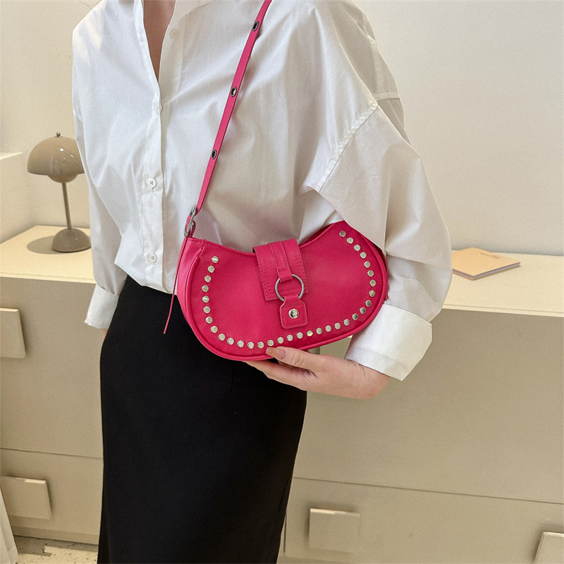 Foreign Trade Popular Textured Rivet Underarm Bag Women's Bag 2023 Spring Fashion Shoulder Bag Minority All-Match Crossbody Bag