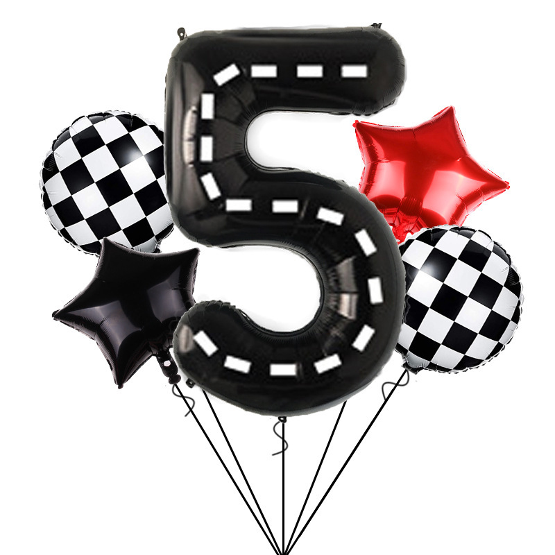 New 40-Inch Black and White Plaid Set Balloon Birthday Party Scene Decorations Arrangement Red Pentagram Heart Balloon Wholesale