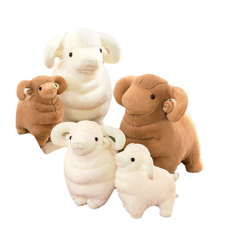 跨境仿真卷毛山羊公仔毛绒玩具抱枕儿童小羊玩偶抓娃娃机礼物批发