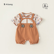 邦选新生儿套装夏季男女宝宝背带裤两件套儿童卡通T恤XT43432