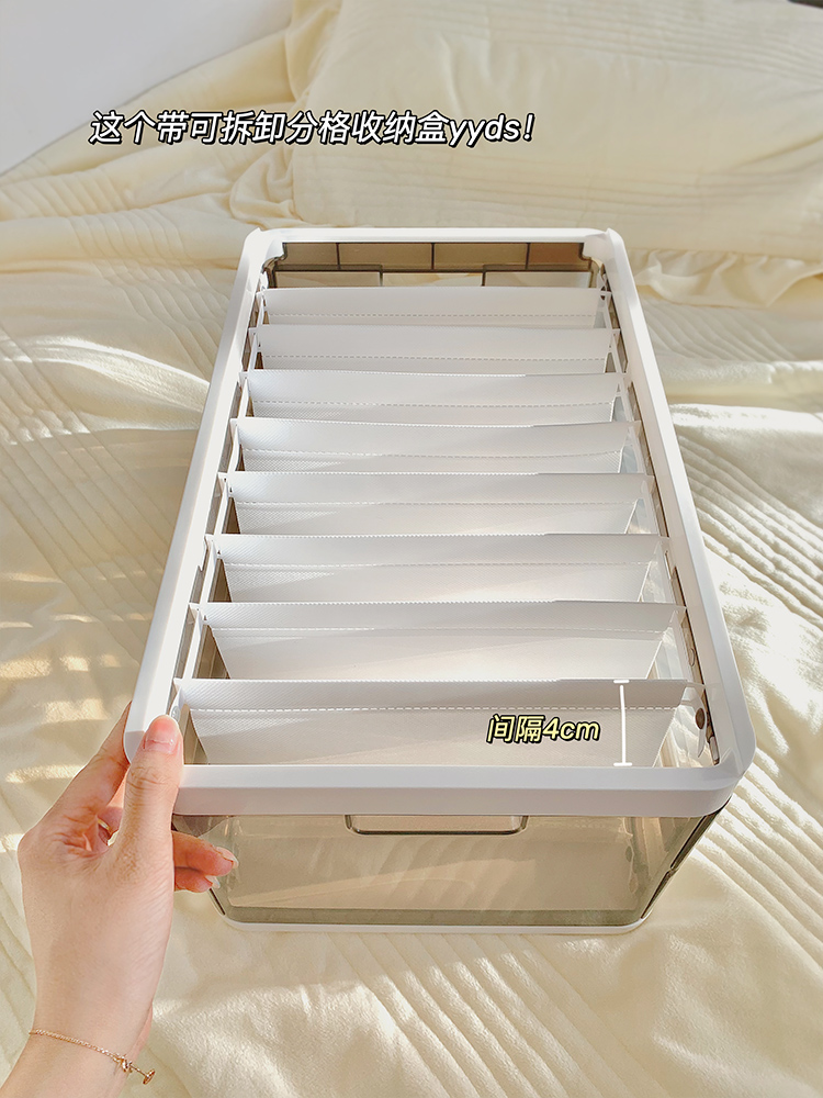 衣服收纳箱家用抽屉式带盖裤收纳盒可叠加大号衣柜衣物收纳整理箱-阿