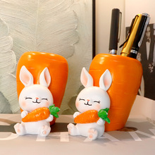 原创新款笔筒ins高颜值兔子胡萝卜笔筒收纳桌面装饰摆件儿童礼物