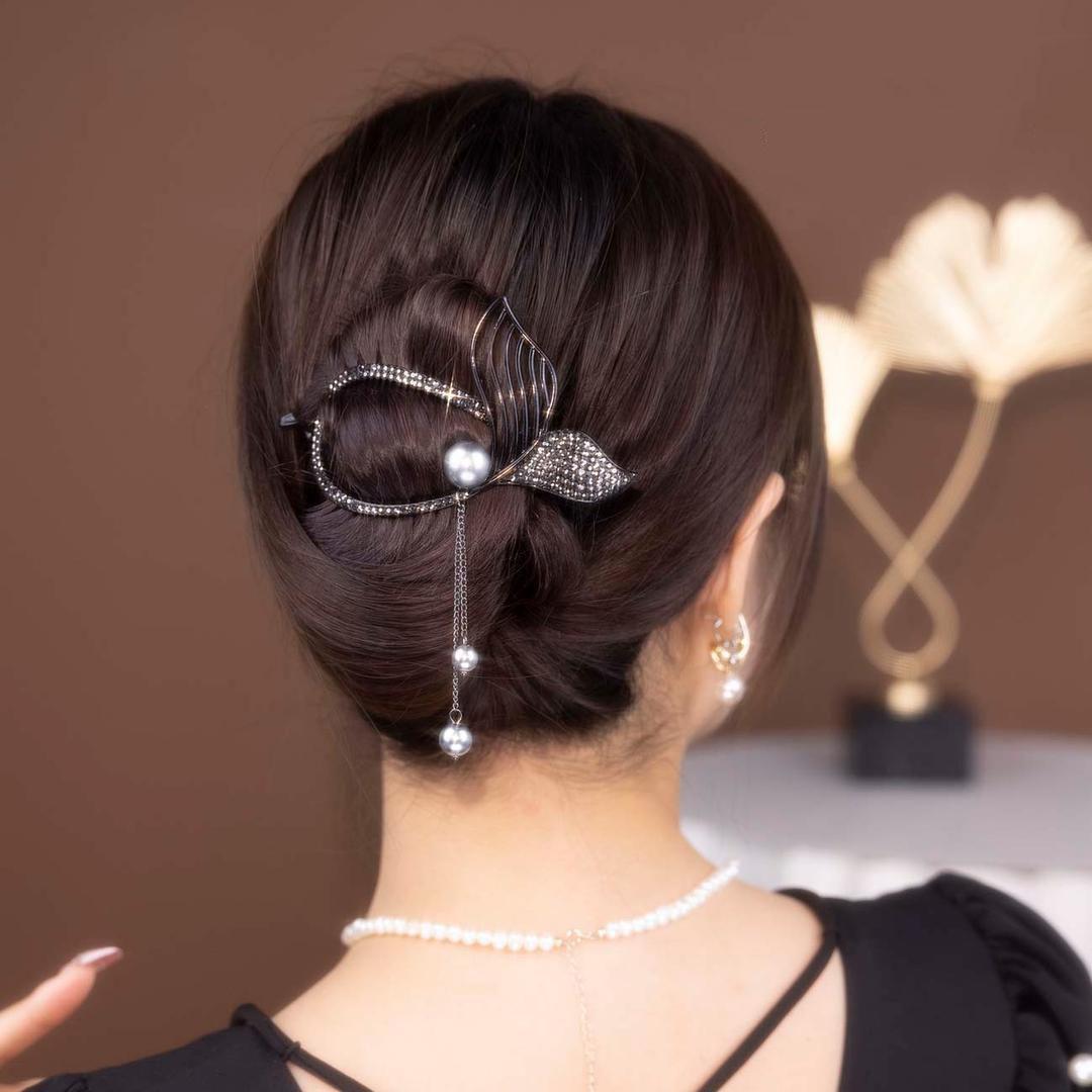 2023 New Light Luxury Hair Accessories Alloy Exquisite Fishtail Banana Clip Back Head Grip Updo Hairpin Headwear