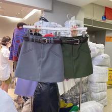 韩国东大门2023秋冬女装新款高腰小个子纯色防走光A字短裙