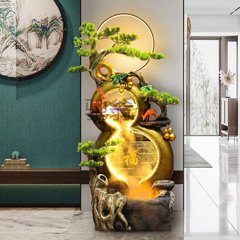 f9w葫芦流水生财摆件循环风水轮客厅办公室假山喷泉落地乔迁礼品