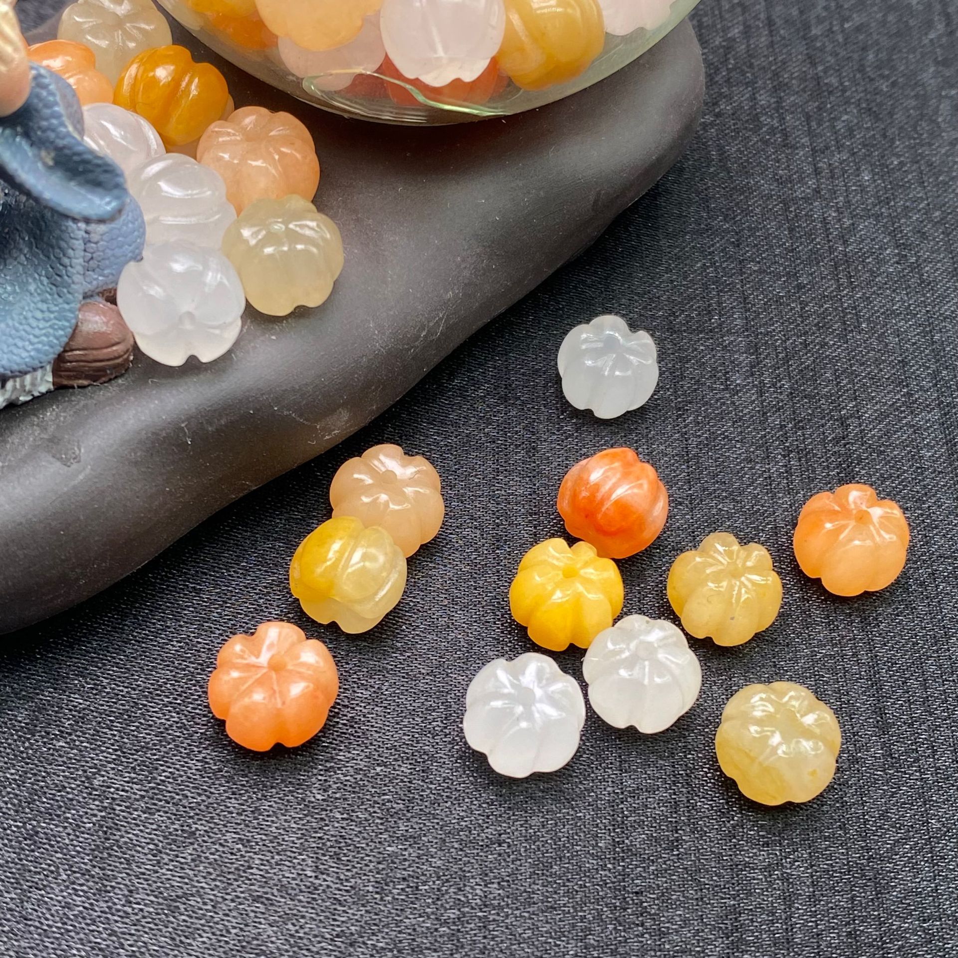 天然黄龙玉南瓜珠玉石散珠配珠批发 diy手链项链佛珠配件金丝玉石