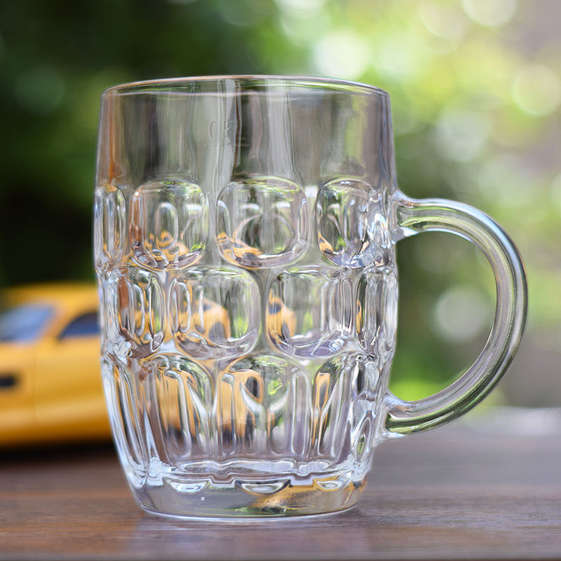 啤酒杯 带把4只560ml19大号菠萝家用玻璃杯子套装扎啤杯加厚跨境